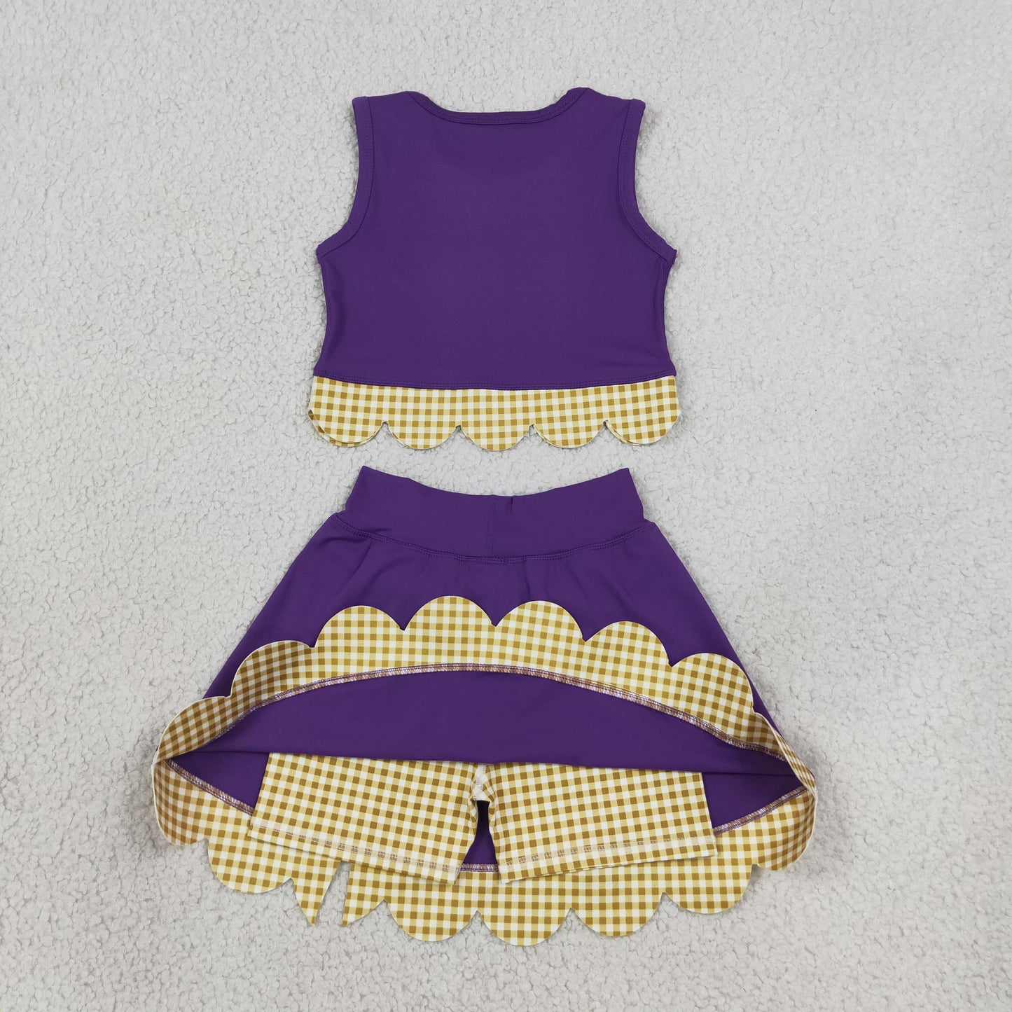 NEW RTS NO MOQ yoga fabric GSD4267 Yoga Baby Girls Purple Yellow Vest Bows Skirt Short Yoga Active Scallop Set