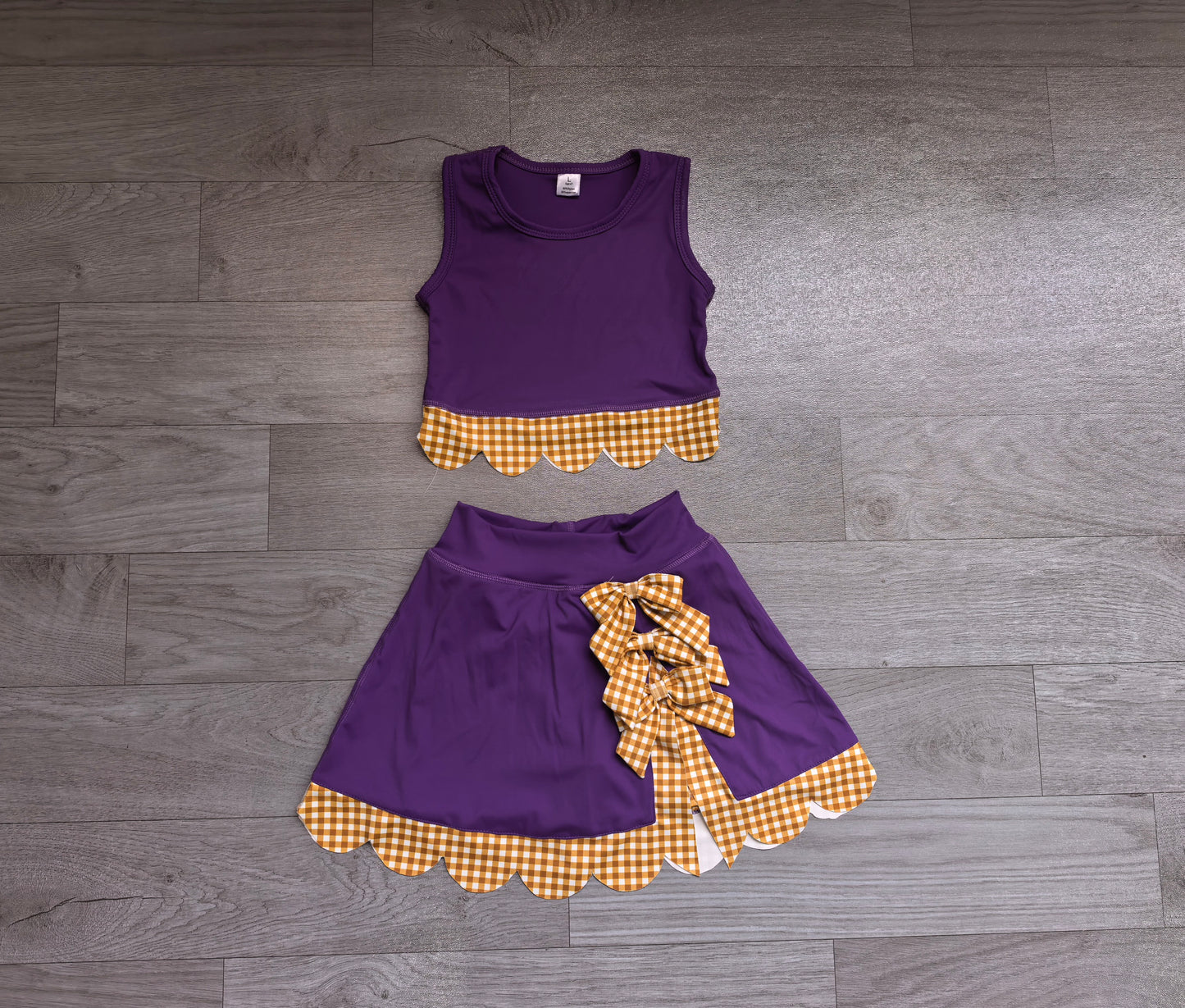 (Sample) No moq yoga fabric GSD4267 Yoga Baby Girls Purple Yellow Vest Bows Skirt Short Yoga Active Scallop Clothes Set