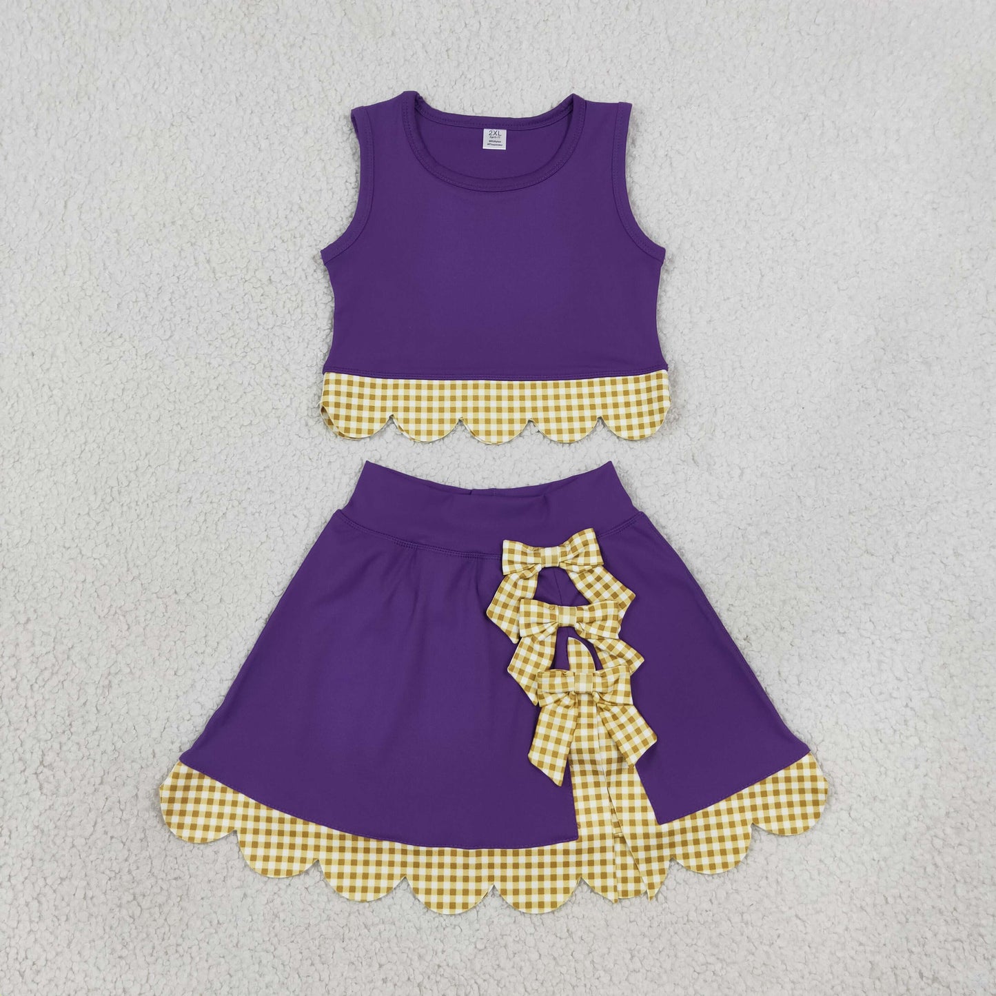 NEW RTS NO MOQ yoga fabric GSD4267 Yoga Baby Girls Purple Yellow Vest Bows Skirt Short Yoga Active Scallop Set