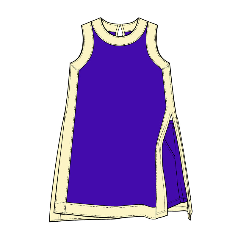 (Preorder new) No moq GSD4280 Yoga Baby Girls Yellow Purple Color Block Sleeveless Split Knee Length Yoga Active Dress