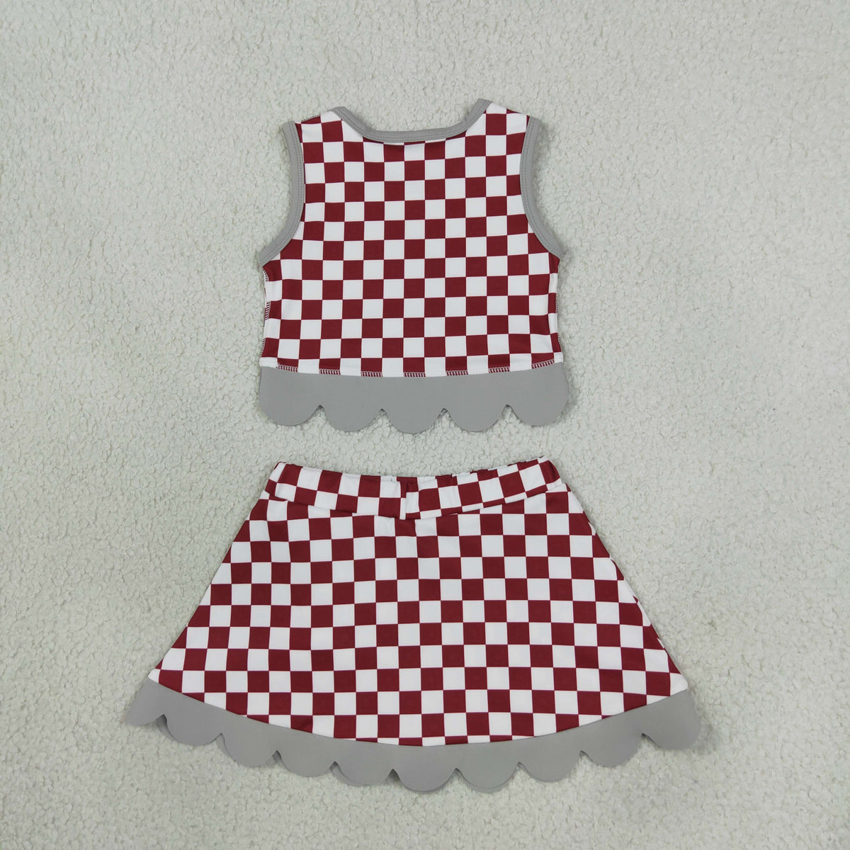 NEW RTS NO MOQq yoga fabric GSD4284 Yoga Baby Girls Checked Bows Scallop Trim Skirt Short Yoga Active Team Outfit Set
