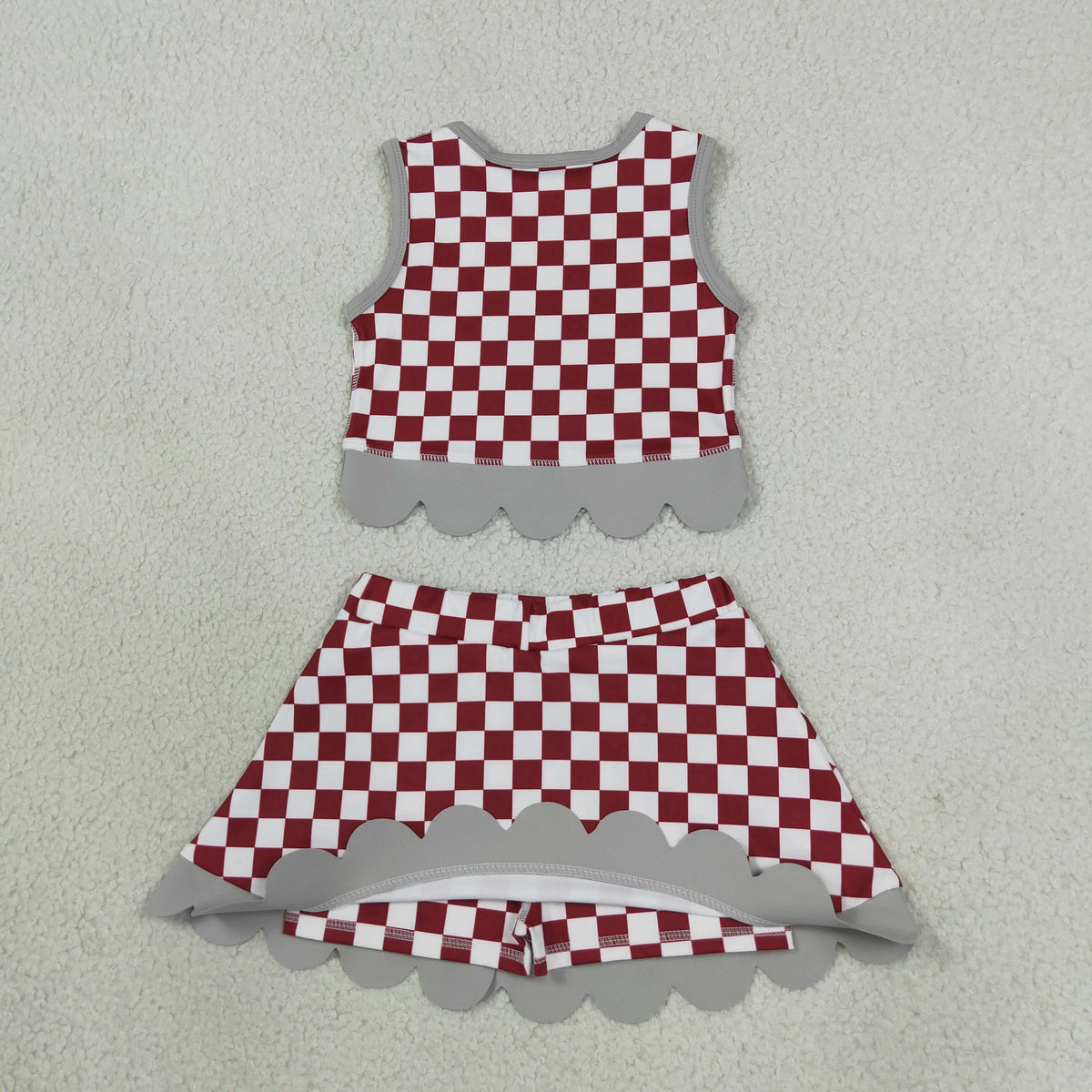 NEW RTS NO MOQq yoga fabric GSD4284 Yoga Baby Girls Checked Bows Scallop Trim Skirt Short Yoga Active Team Outfit Set