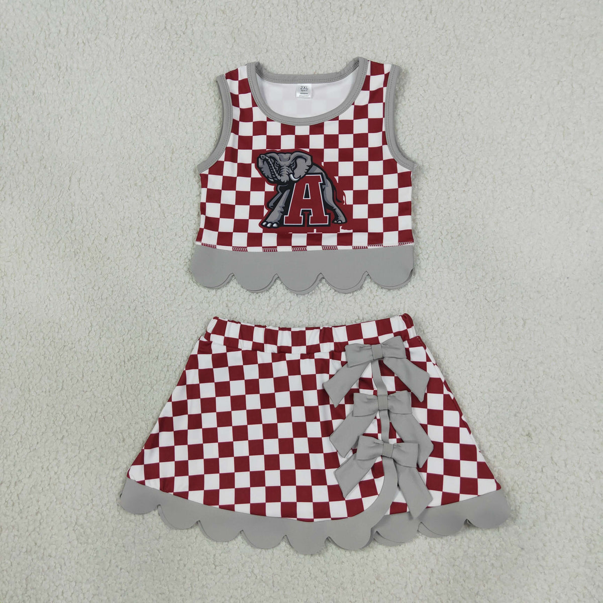NEW RTS NO MOQq yoga fabric GSD4284 Yoga Baby Girls Checked Bows Scallop Trim Skirt Short Yoga Active Team Outfit Set