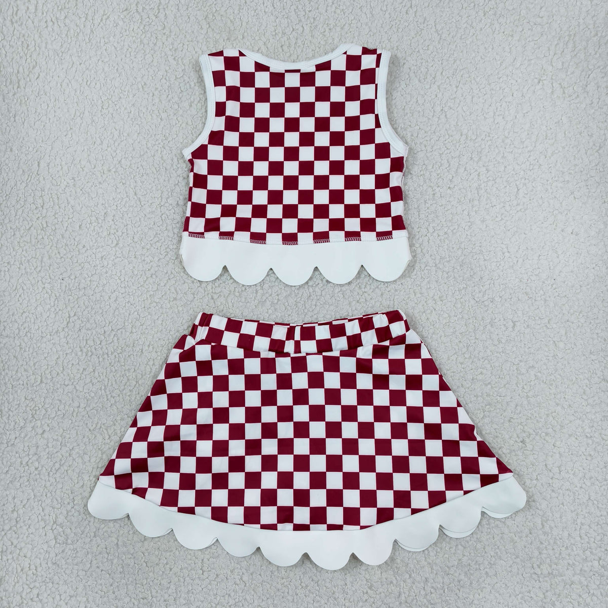 NEW RTS NO MOQq yoga fabric GSD4286 Yoga Baby Girls Checked Bows Scallop Trim Skirt Short Yoga Team Set