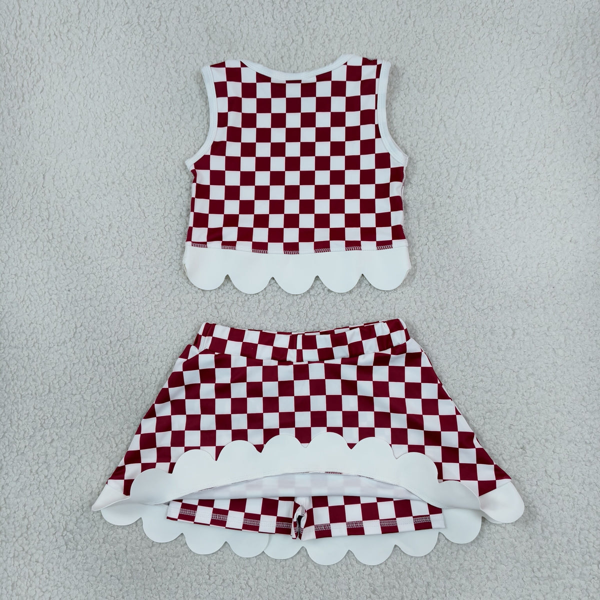 NEW RTS NO MOQq yoga fabric GSD4286 Yoga Baby Girls Checked Bows Scallop Trim Skirt Short Yoga Team Set