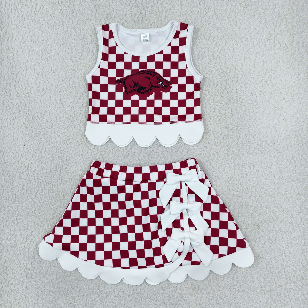NEW RTS NO MOQq yoga fabric GSD4286 Yoga Baby Girls Checked Bows Scallop Trim Skirt Short Yoga Team Set
