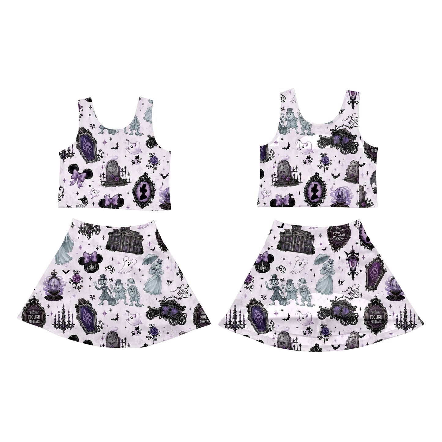(Preorder new) No moq GSD4289 Yoga Baby Girls Purple Halloween Sleeveless Vest Short Skirt Two Piece Yoga Active Outfit Set