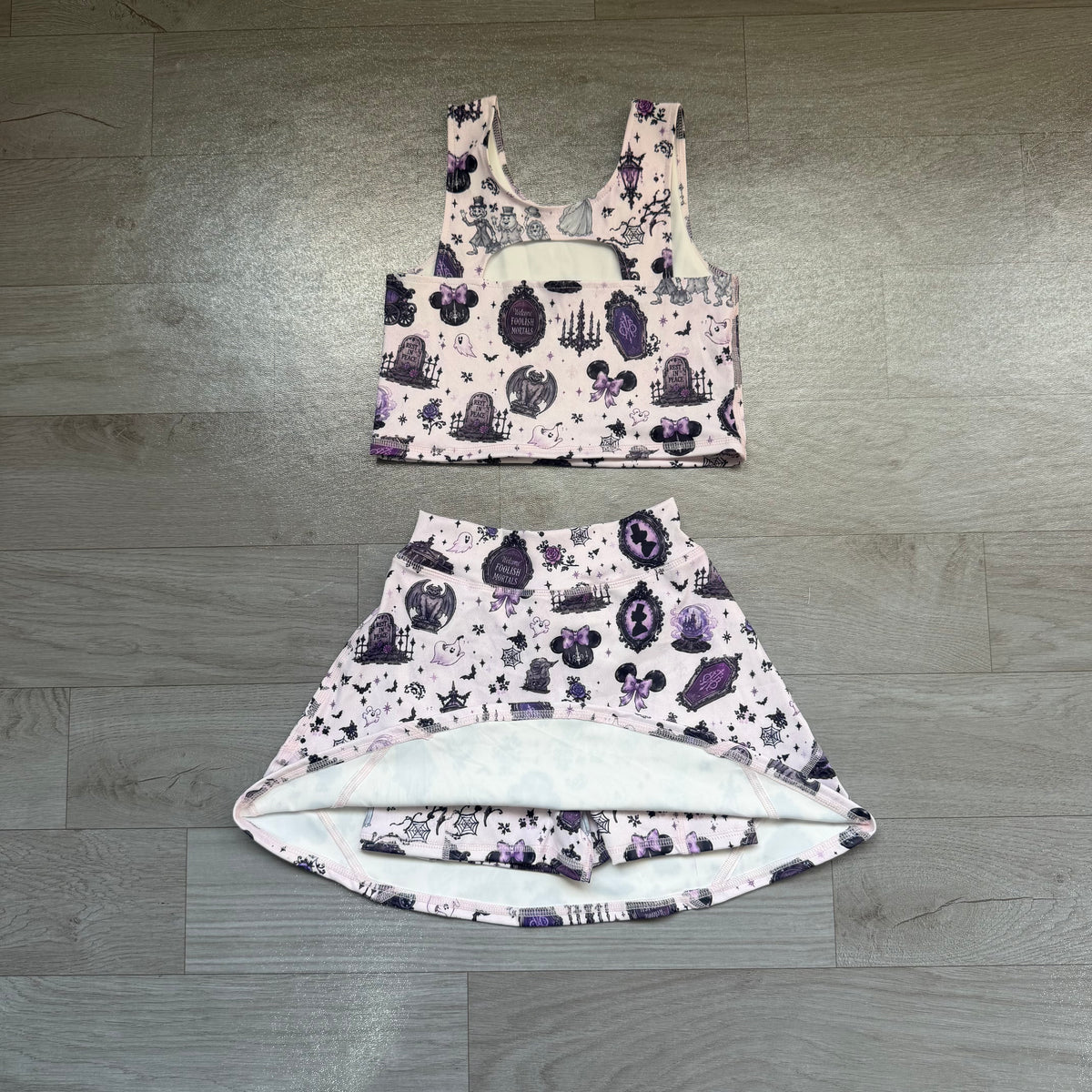 (Sample) No moq yoga fabric GSD4289 Yoga Baby Girls Purple Halloween Sleeveless Vest Short Skirt Two Piece Yoga Active Outfit Set