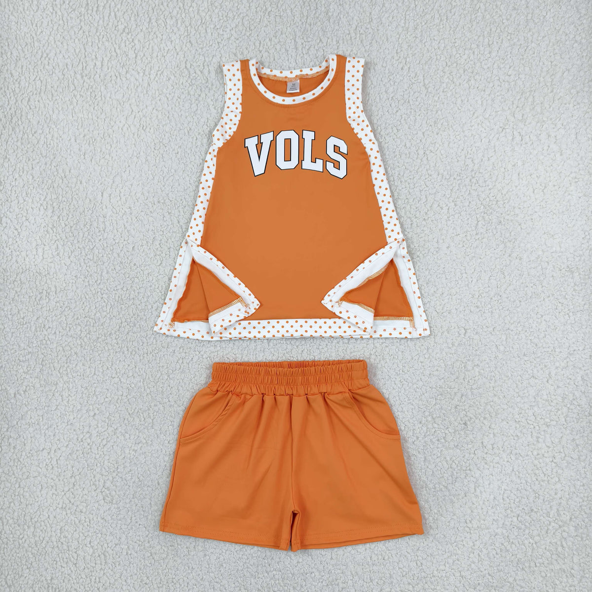 NEW RTS NO MOQ yoga fabric GSSO3852(GSD4292+SS0980) Baby Girls Orange Polka Dots Split Tunic Short Yoga Team Sets