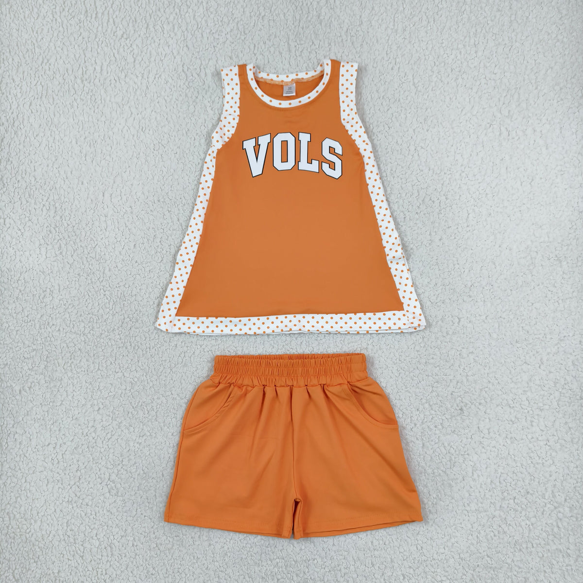 NEW RTS NO MOQ yoga fabric GSSO3852(GSD4292+SS0980) Baby Girls Orange Polka Dots Split Tunic Short Yoga Team Sets