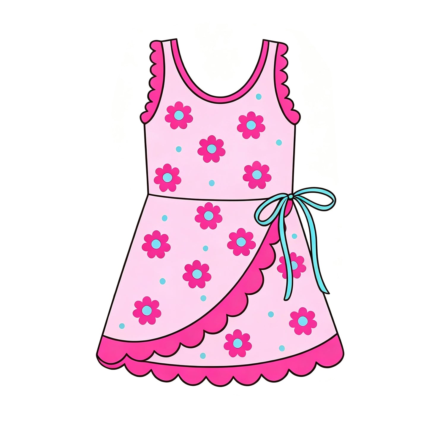 (Preorder new) No moq Baby Girls Pink Floral Sleeveless Dress Scalloped Trim Side Bow Summer Yoga Active Dress