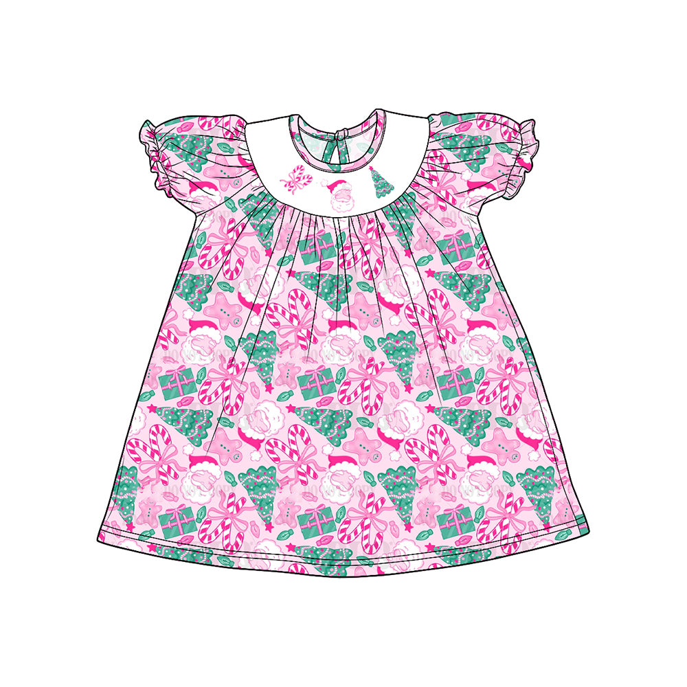 (Preorder new) No moq milk silk Smocked embroidery Christmas pattern short sleeve romper dress