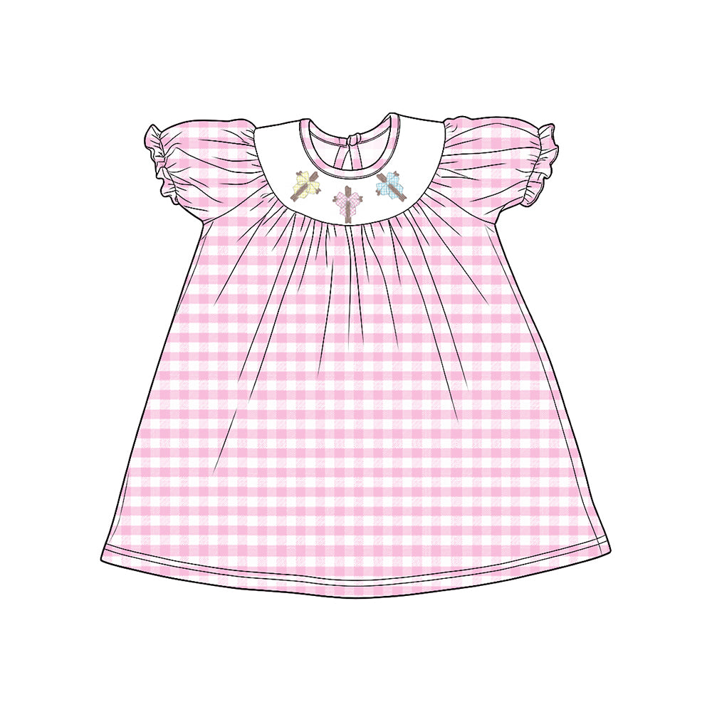 (Preorder new) No moq milk silk Smocked embroidery checkered short sleeve romper dress