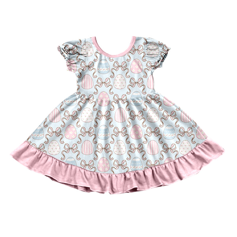 (Preorder new) No moq Baby Girls Easter Egg Bow Print Clothing Ruffle Hem Dress Button‑Down Pajama Set And Two‑Way Zip Baby Romper Spring Holiday Sleepwear Outfit Set