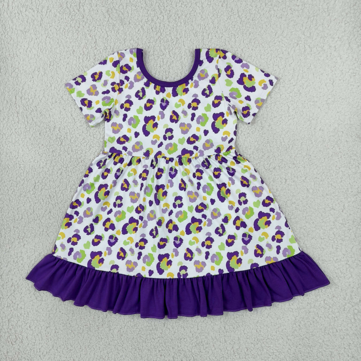 NEW RTS NO MOQ milk silk GSD4321 Baby Girls Leopard Print Short Sleeve Ruffle Knee Length Holiday Dress
