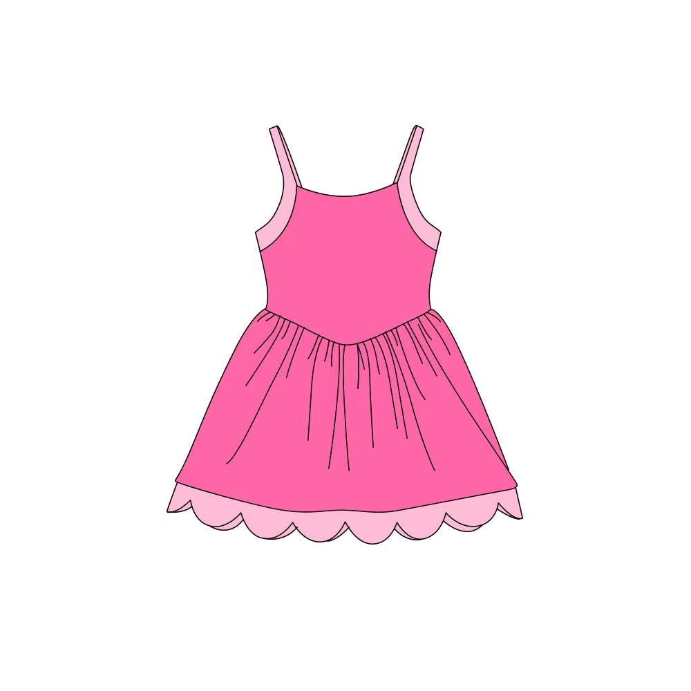 (Preorder new) No moq Yoga Toddler Girls Solid Strap Yoga Active Scallop Knee Length Dress