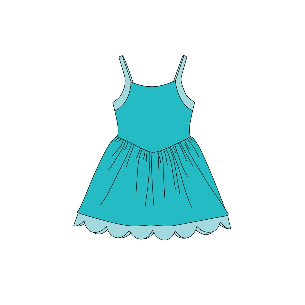 (Preorder new) No moq Yoga Toddler Girls Solid Strap Yoga Active Scallop Knee Length Dress