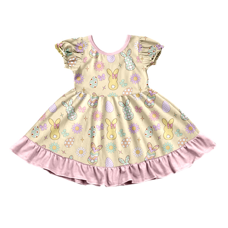 (Preorder new) No moq Baby Girls Easter Bunny Print Long Sleeve Sweatshirt And Side Bow Wide Leg Pants Spring Clothes Set Dress Rompers