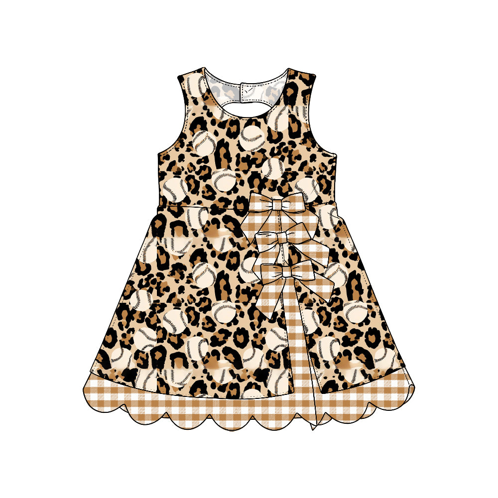 (Preorder new) No moq Baby Girls Sleeveless Popcorn Leopard Print Scalloped Hem Two Piece Skirt Set And Dress