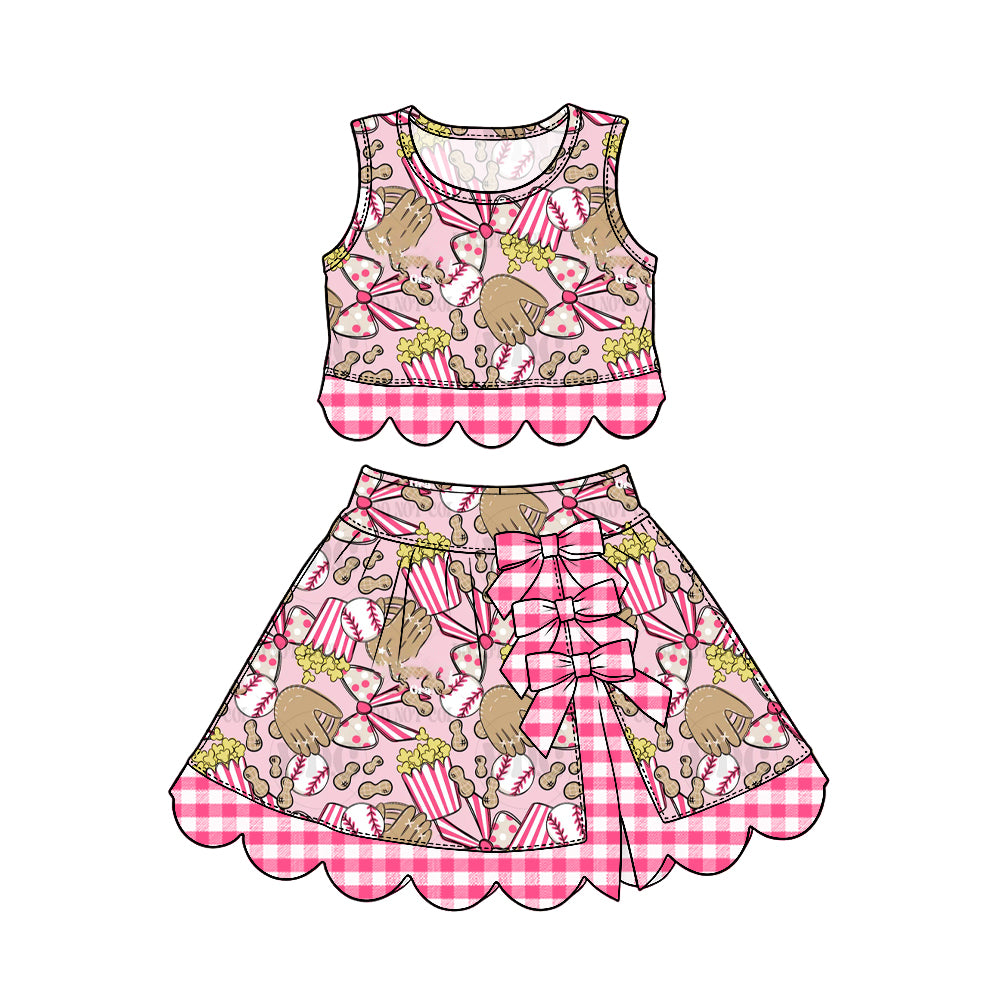 (Preorder new) No moq Baby Girls Sleeveless Popcorn Leopard Print Scalloped Hem Two Piece Skirt Set And Dress