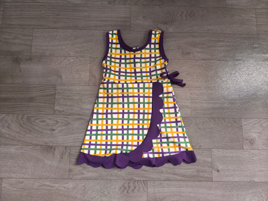 (Sample) No moq yoga fabric GSD4333 Baby Girls Checked Bows Scallop Hem Yoga Active Knee Length Dress