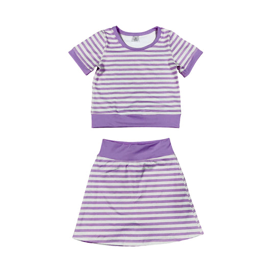 (Preorder new) No moq yoga fabric GSD4334 Baby Girls Lavender Stripe Print Top Skort Yoga Clothes Set