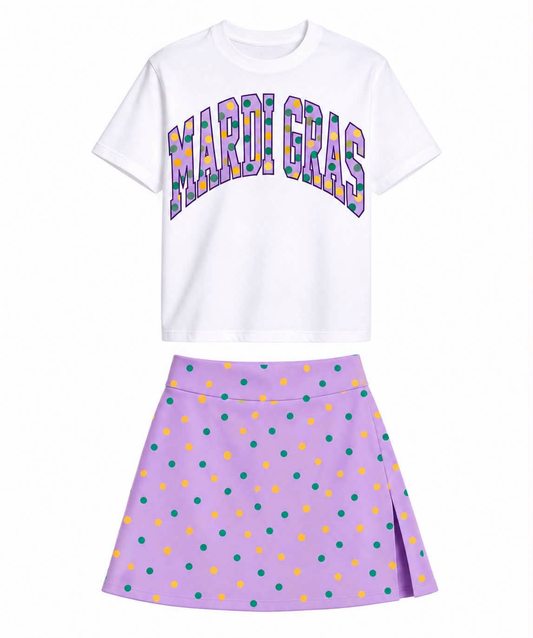 (Preorder new) No moq GSD4338（GT1978+GLK0354） Baby Girls Polka Dots Print Shirt Yoga Active Skort Outfit Set