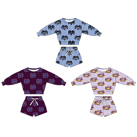 custom moq 5 mix size GSLP0102 Baby Stripe Long Sleeve Top Shorts Team Clothes Set