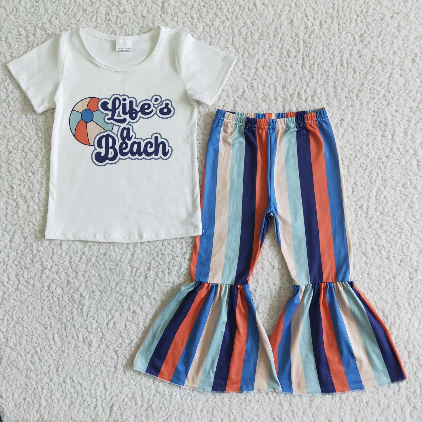 rts no moq GSPO0061 Girls Libe'saBeach Ball White Short Sleeve Striped Pants Set