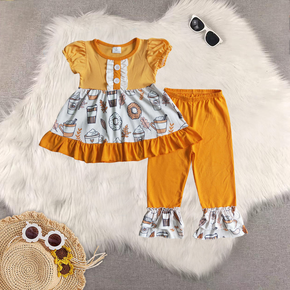 RTS Sibling baby girl clothes halloween pumpkin short Sleeve pants sets