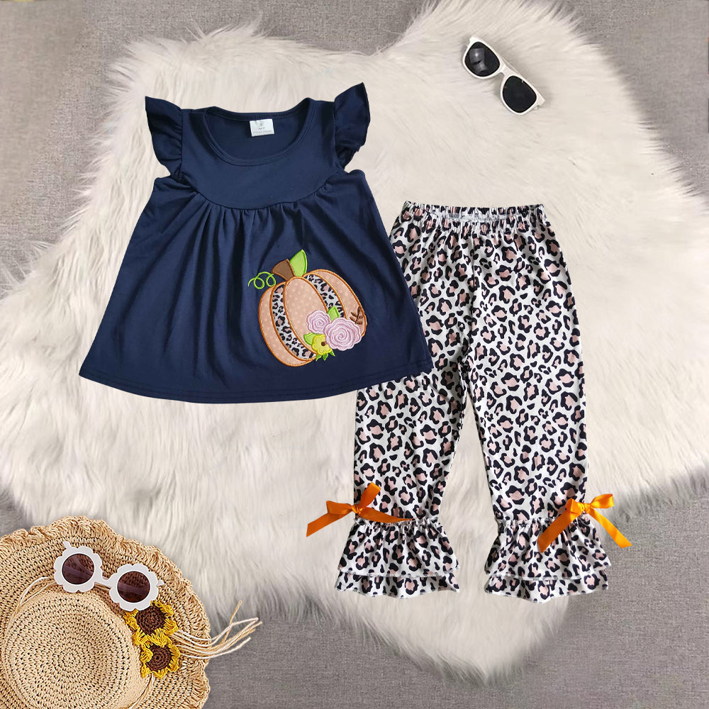 RTS Sibling baby girls clothes halloween embroidery long Sleeve pants sets and short sleeve pants sets
