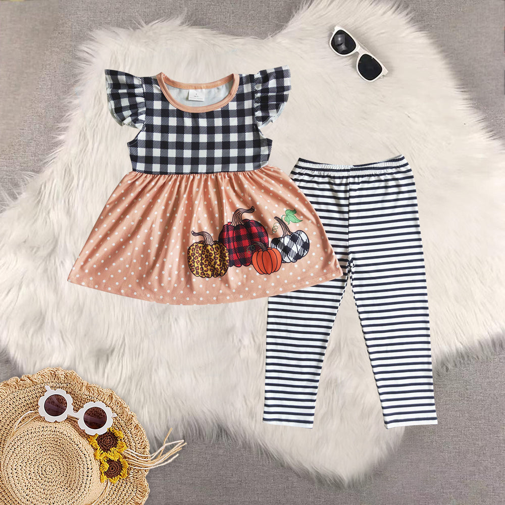 RTS Sibling baby girl clothes halloween pumpkin short Sleeve pants sets