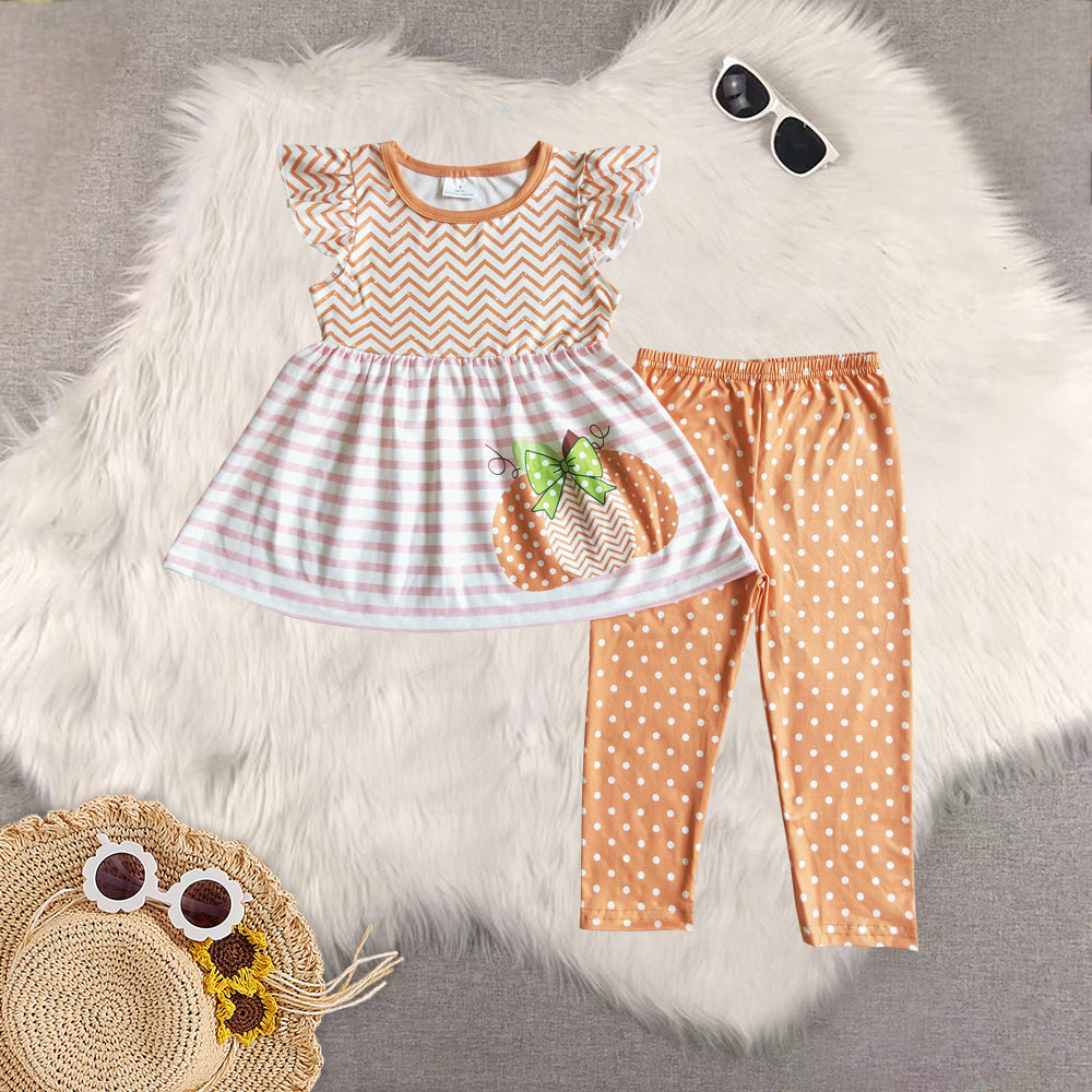 RTS Sibling baby girl clothes halloween pumpkin short Sleeve pants sets