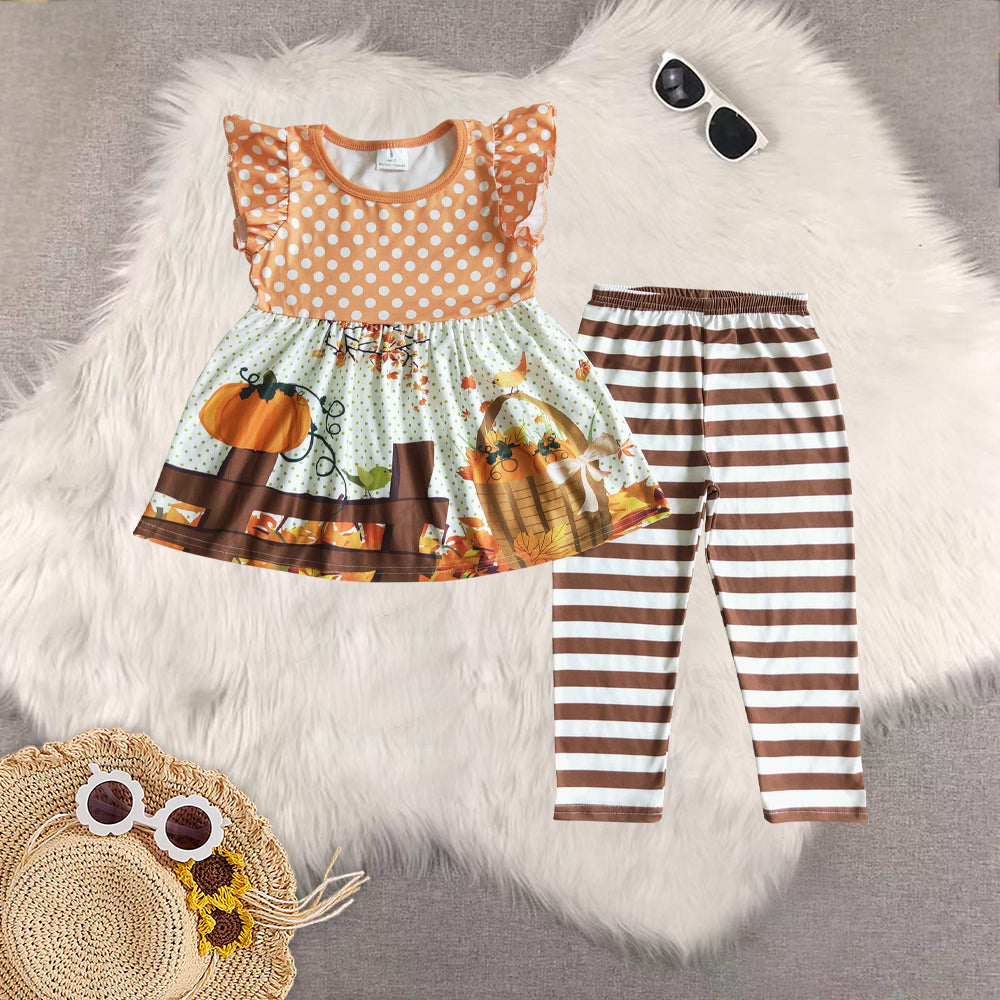 RTS Sibling baby girl clothes halloween pumpkin short Sleeve pants sets