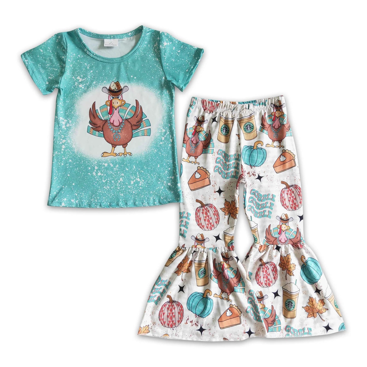 RTS NO MOQ Sibling milk silk Baby Girls Cute Thanksgiving Pies Print Top Ruffle Pants Two Piece Clothing Sets