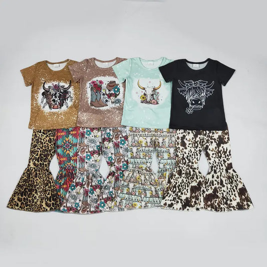 RTS NO MOQ Sibling baby Girls clothes western short sleeve pants Sets