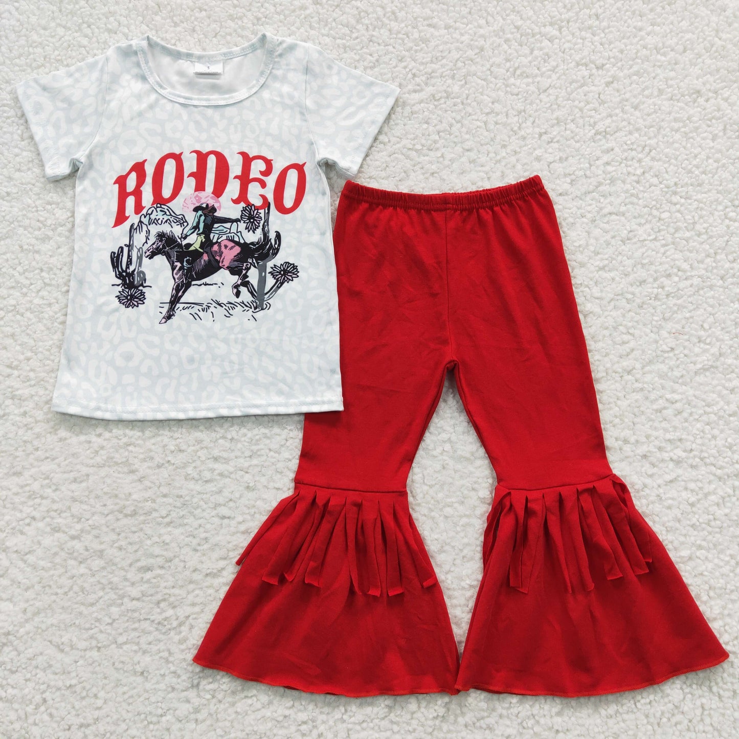 SALES NEW Infant Girls Cute Rodeo Western Print Tee Bell Pants Outfit