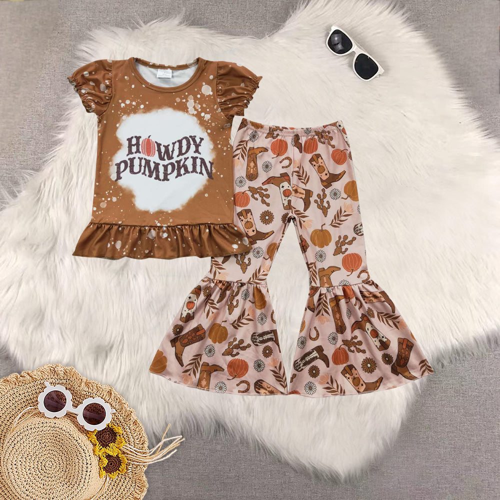 RTS NO MOQ Sibling Baby girls clothes pumpkin short-sleeved trousers suit & romper
