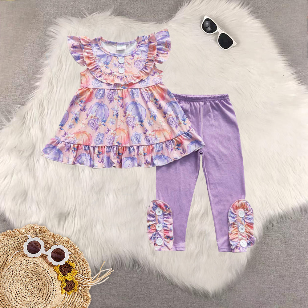 RTS Sibling baby girl clothes halloween pumpkin short Sleeve pants sets
