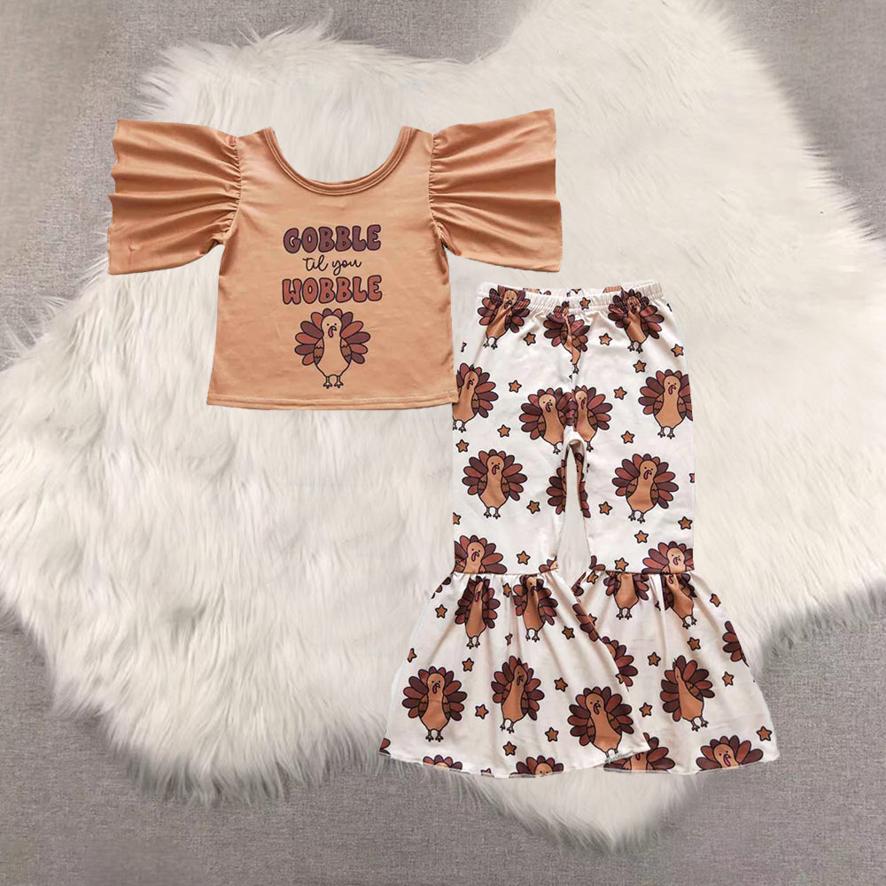 RTS NO MOQ Sibling baby girl boy clothes thanksgiving turkey Print Button Pullover Boys & Girls Long Suits