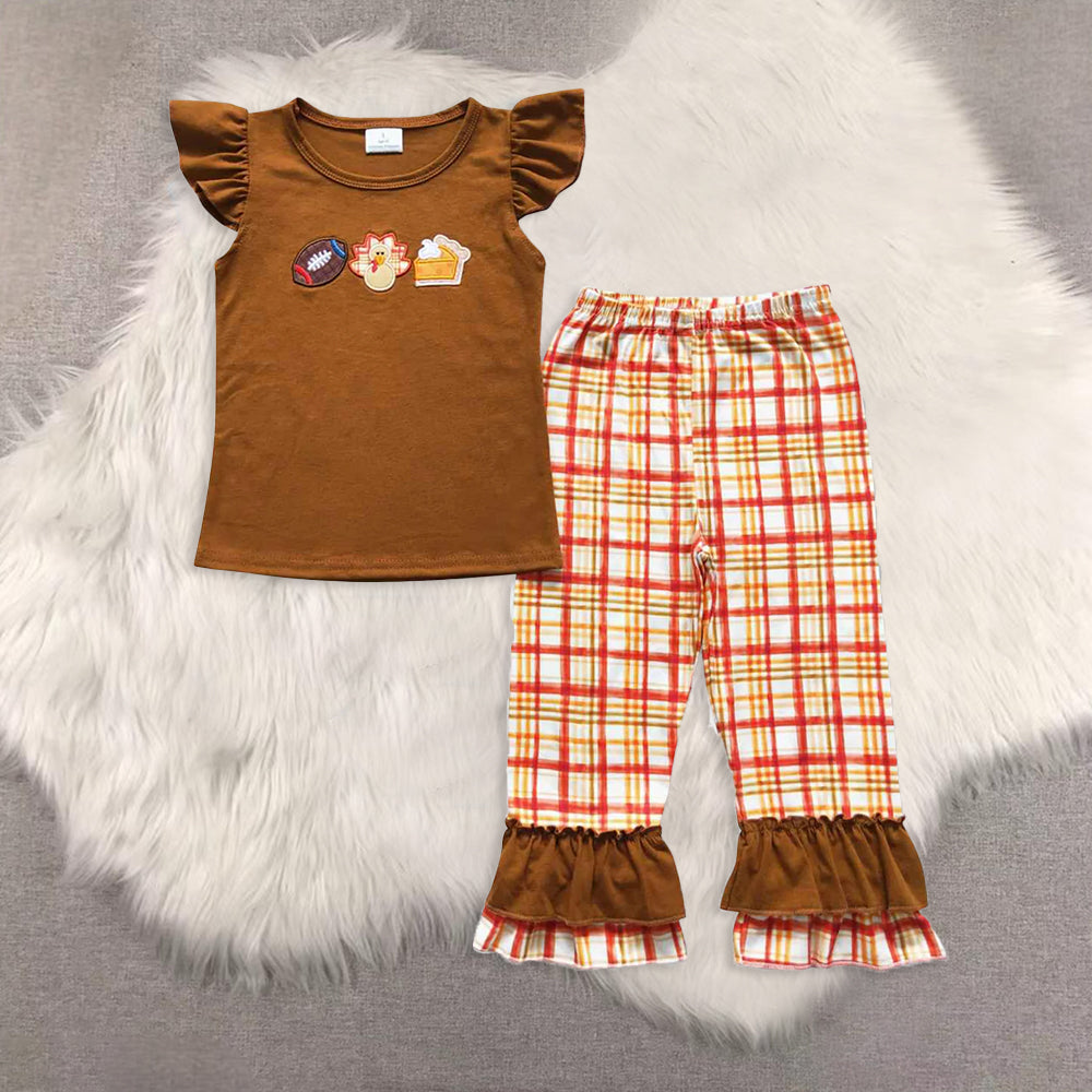 RTS NO MOQ Sibling Baby girls clothes Embroidery turkey short-sleeved trousers suit & rompers