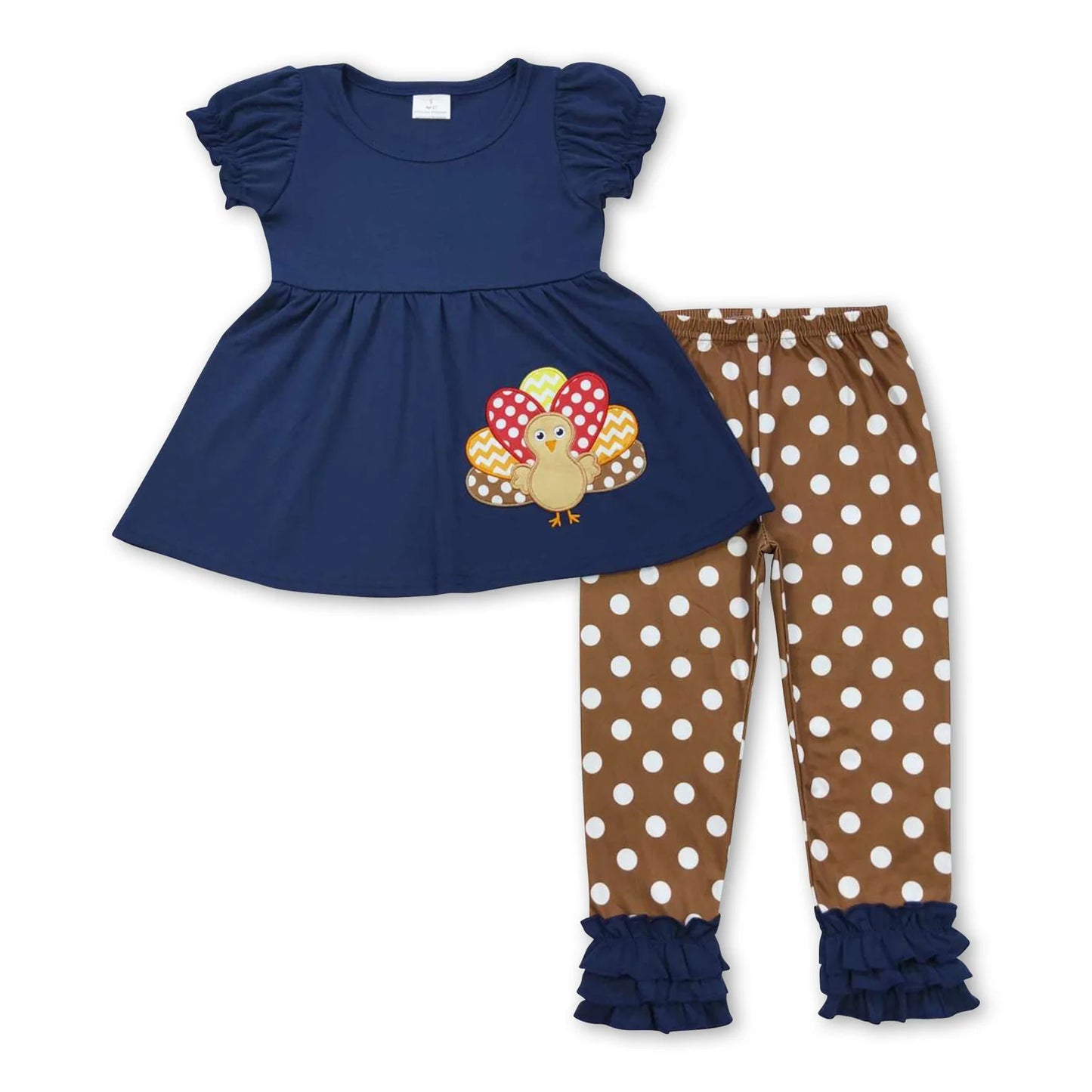 RTS NO MOQ Sibling milk silk Embroidery Baby Girls And Boys Thanksgiving Turkey Short Sleeve Top Pants Casual Sets Rompers Long Sleeve Rompers
