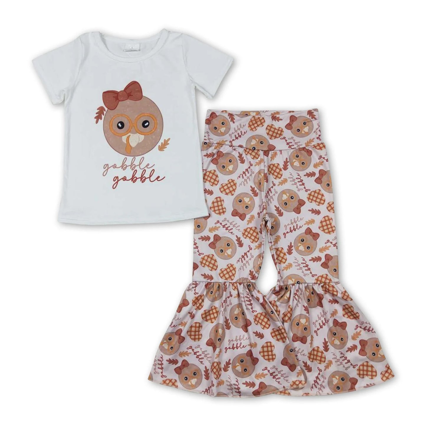 RTS NO MOQ Sibling milk silk Baby Girls Cute Thanksgiving Pies Print Top Ruffle Pants Two Piece Clothing Sets