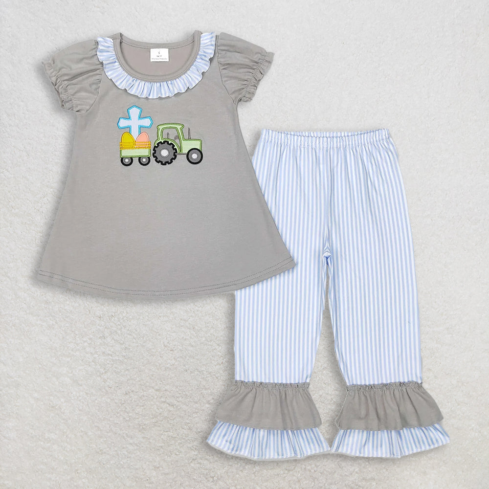 RTS NO MOQ Sibling Baby Girls Easter Ruffle Tunic Top   Ruffle Pants Clothing Set for Infants