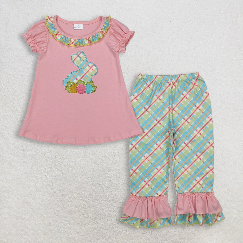 RTS NO MOQ Sibling Baby Girls Easter Ruffle Tunic Top   Ruffle Pants Clothing Set for Infants