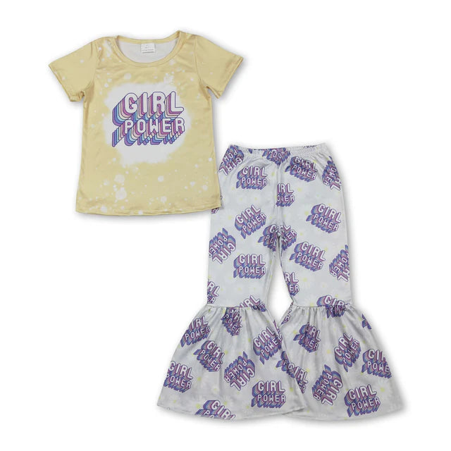 RTS NO MOQ Sibling Baby Girl Short Sleeve Shirt Top Bell Bottom Pants Clothes Sets