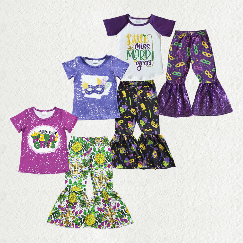 RTS NO MOQ Sibling baby girl clothes Mask pattern short-sleeved flared pants suits