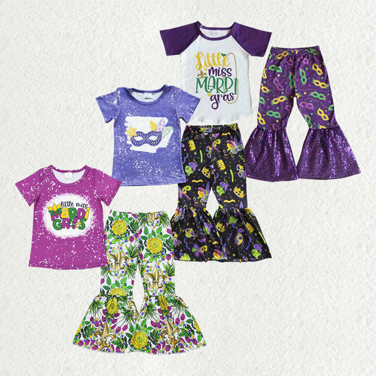 RTS NO MOQ Sibling baby girl clothes Mask pattern short-sleeved flared pants suits