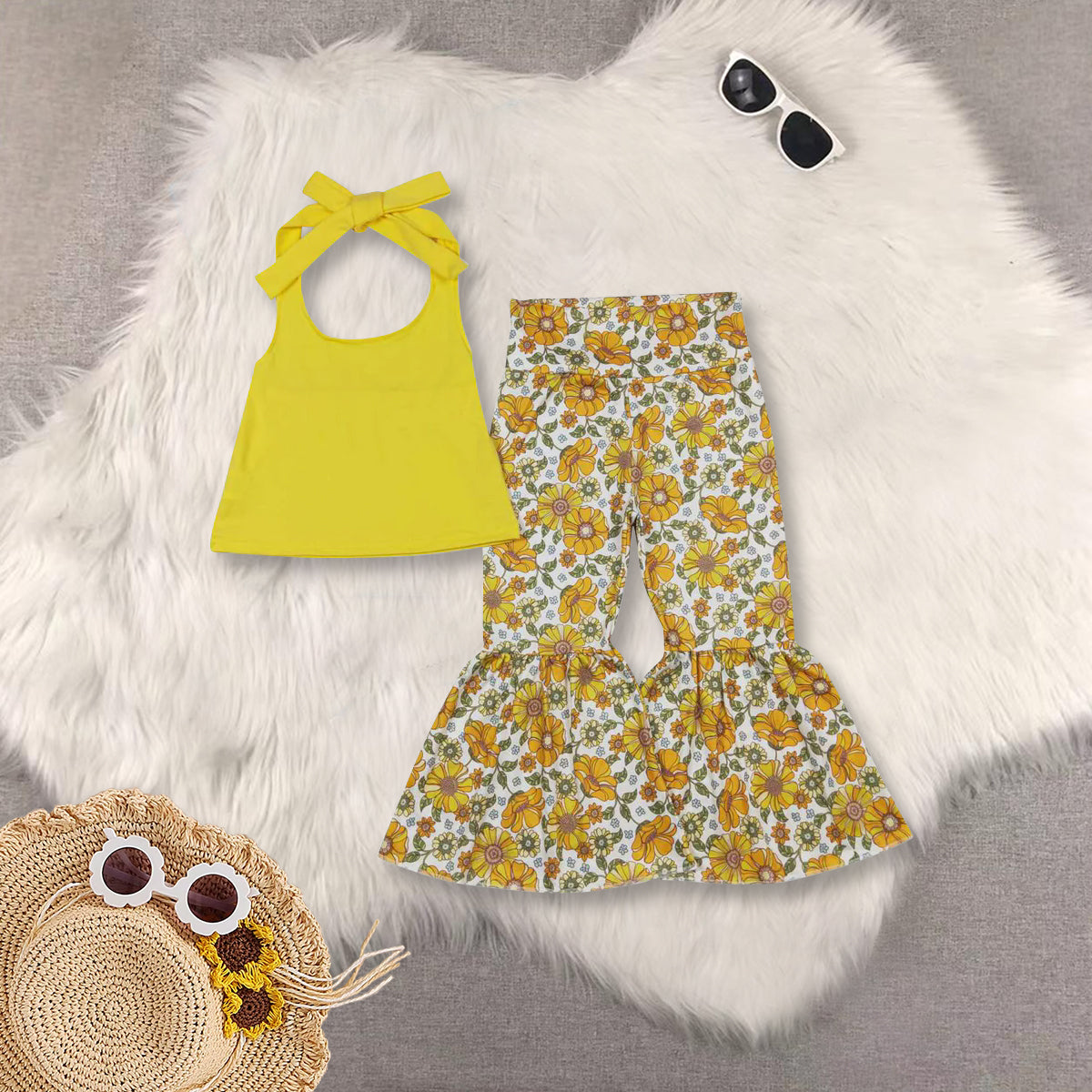 RTS Sibling baby girl clothes floral plaid Short Sleeve pants sets