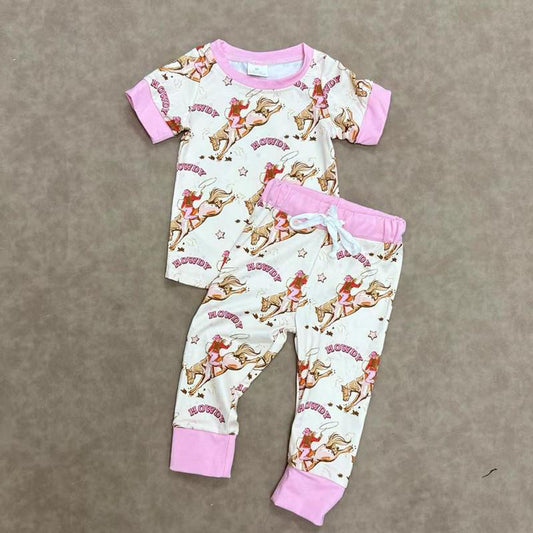 rts no moq GSPO1488 Howdy riding pink edge short-sleeved trousers pajama set